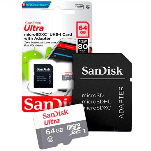 Foto do Produto Cartão de Memória Mem Micro-SD Sandisk 64GB Ultra Clase 10 100MB/S