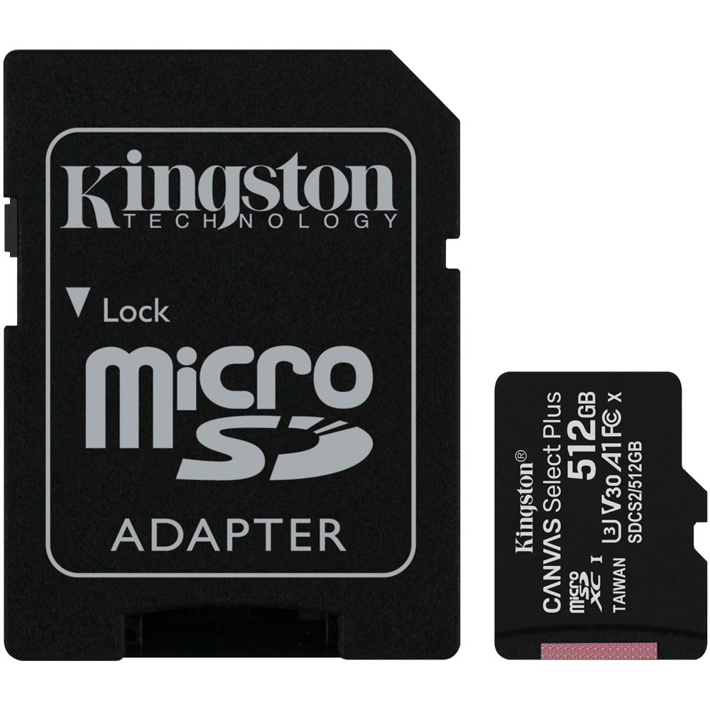 Foto do Produto Cartão de Memória Micro SD Kingston Canvas Select Plus SDXC 512GB 100 MB/s Class 10 - SDCS2/512GB