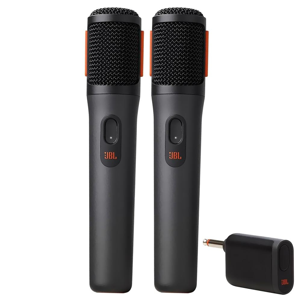 Foto do Produto Microfone Sem Fio JBL PartyBox Wireless Mic - 2 Unidades - Recarregável - Preto