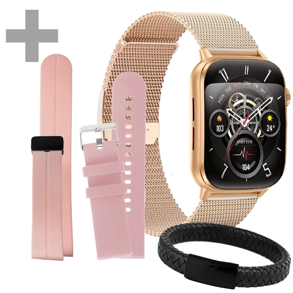 Foto do Produto Relógio G-TiDE S6 PRO com Bluetooth - Dourado/Rosa + 2 Pulseiras