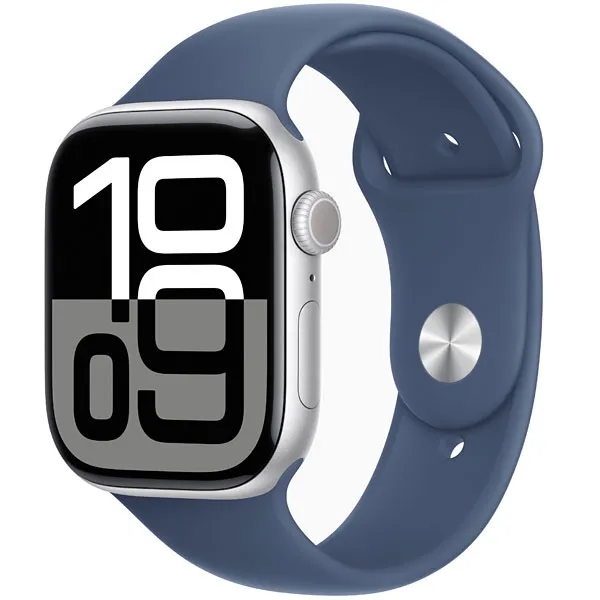 Foto do Produto Apple Watch Series 10 46 mm/M/L MWWM3LW A2999 GPS - Silver Aluminum/Denim Sport