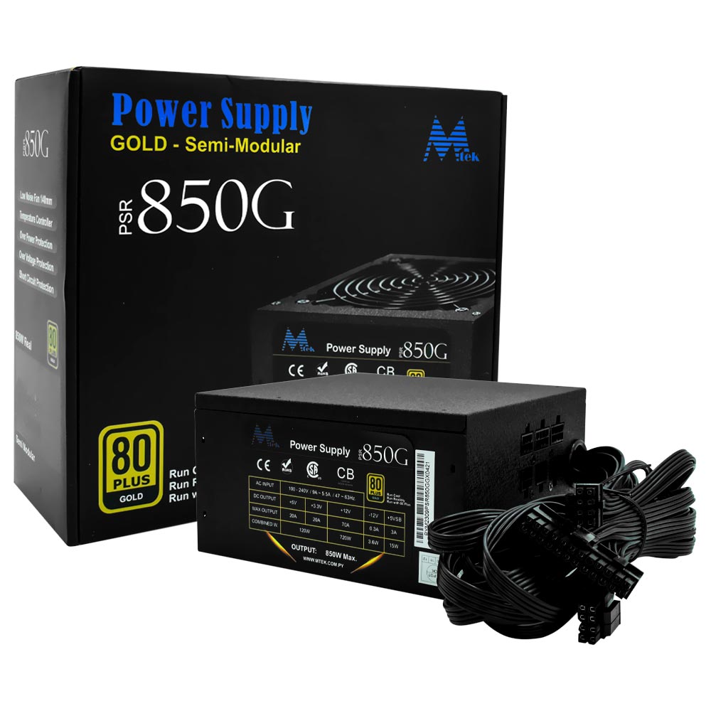 Foto do Produto Fonte de Alimentacao Mtek PSR-850G 850W ATX / Semi Modular / 80 Plus Gold