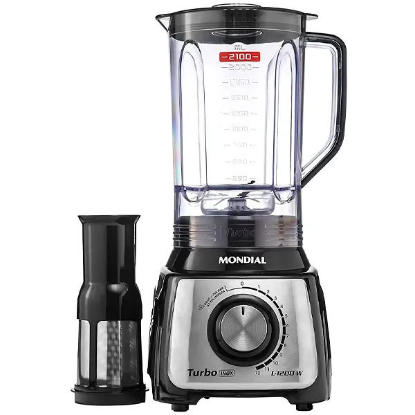 Foto do Produto Liquidificador Mondial Turbo L-1200 Bi 1.200 watts 3 Litros 12 Velocidades + Pulsar 220V ~ 50/60 Hz - Preto/Prata