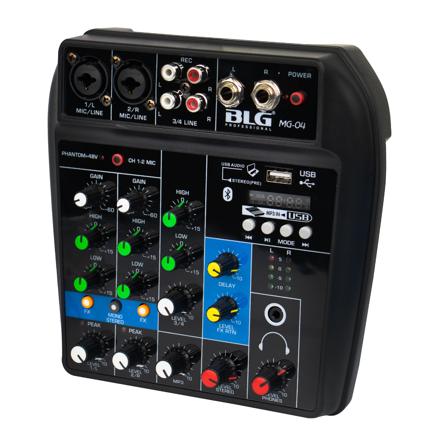 Foto do Produto Mesa de Som BLG MG-04 - USB - Bluetooth - 4 Canais - Preto