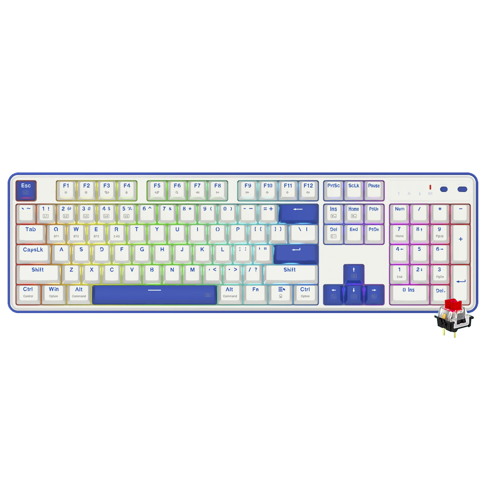 Foto do Produto Teclado Gamer Mecânico Redragon K685WB-RGB-PRO Faye Pro USB / RED / Inglês - Branco / Azul