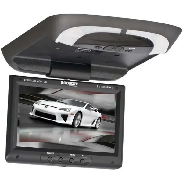 Foto do Produto Tela de Teto Automotivo Booster BM-8800TUSB / 8.0" / Monitor Giratorio Com Alto Falante / USB / SD / IR - Black