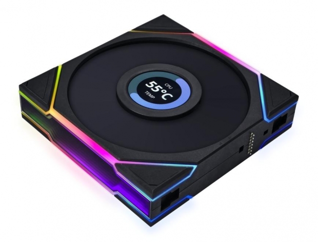 Foto do Produto Cooler Fan de Gabinete Lian Li UNI FAN TL LCD 120 RGB 12RTLLCD1B Reverse Blade, ARGB 5V, ARGB 3-pinos/PWM 4-pinos, 120mm, Preto