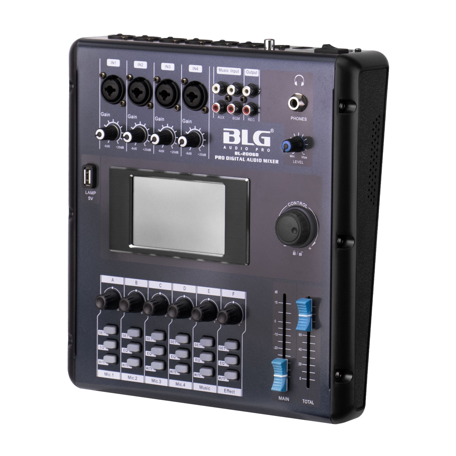 Foto do Produto Mesa de Som BLG BL-2006D - 6 Canais - MIC/USB/AUX - Preto