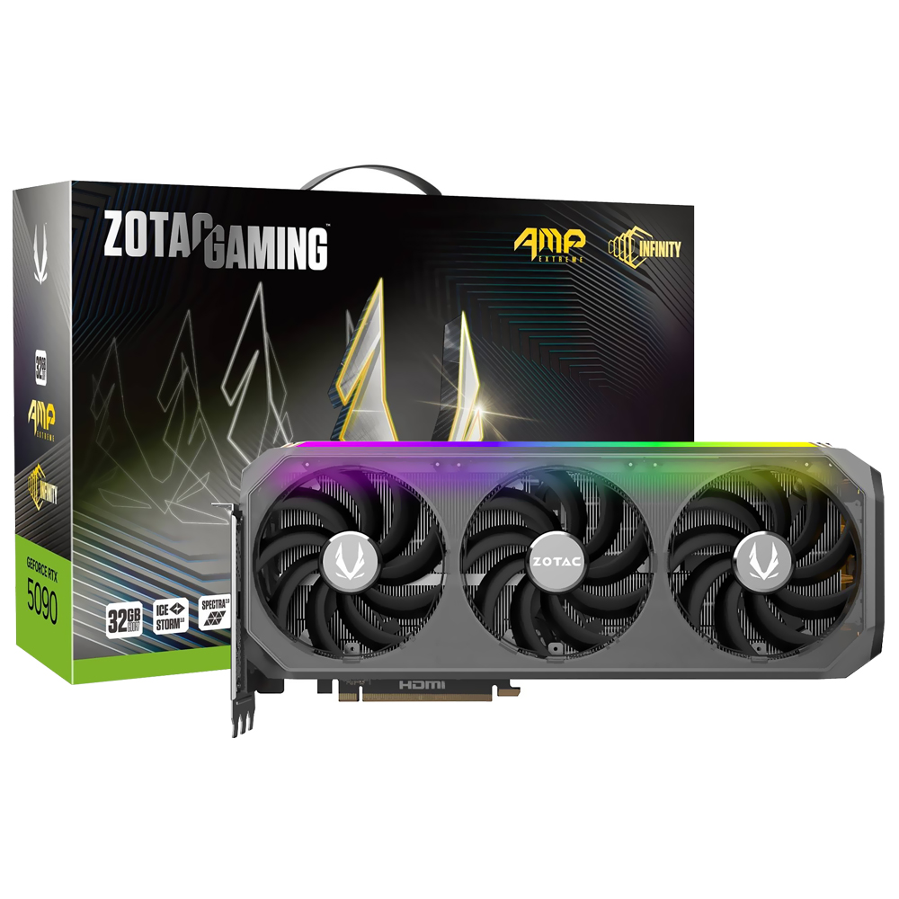 Foto do Produto Placa de Video Zotac Gaming AMP Extreme Infinity 32GB GeForce RTX5090 GDDR7 - ZT-B50900B-10P