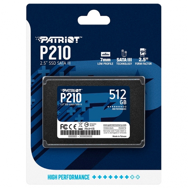 Foto do Produto SSD Patriot P210, 512GB, 2.5", SATA 3, Leitura 520MB/s, Gravação 430MB/s, P210S512G25