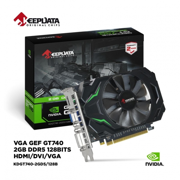 Foto do Produto Placa de Vídeo Keepdata GeForce GT740 2GB GDDR5, 128Bits 1059Mhz, HDMI, DVI, VGA (D-Sub), KDGT740-2GD5/128B