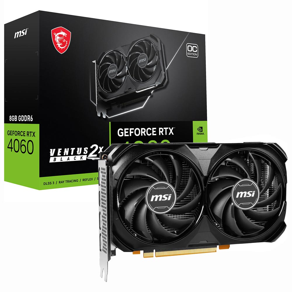 Foto do Produto Placa de Video MSI Ventus 2X Black OC 8GB GeForce RTX4060 GDDR6 - 912-V516-012