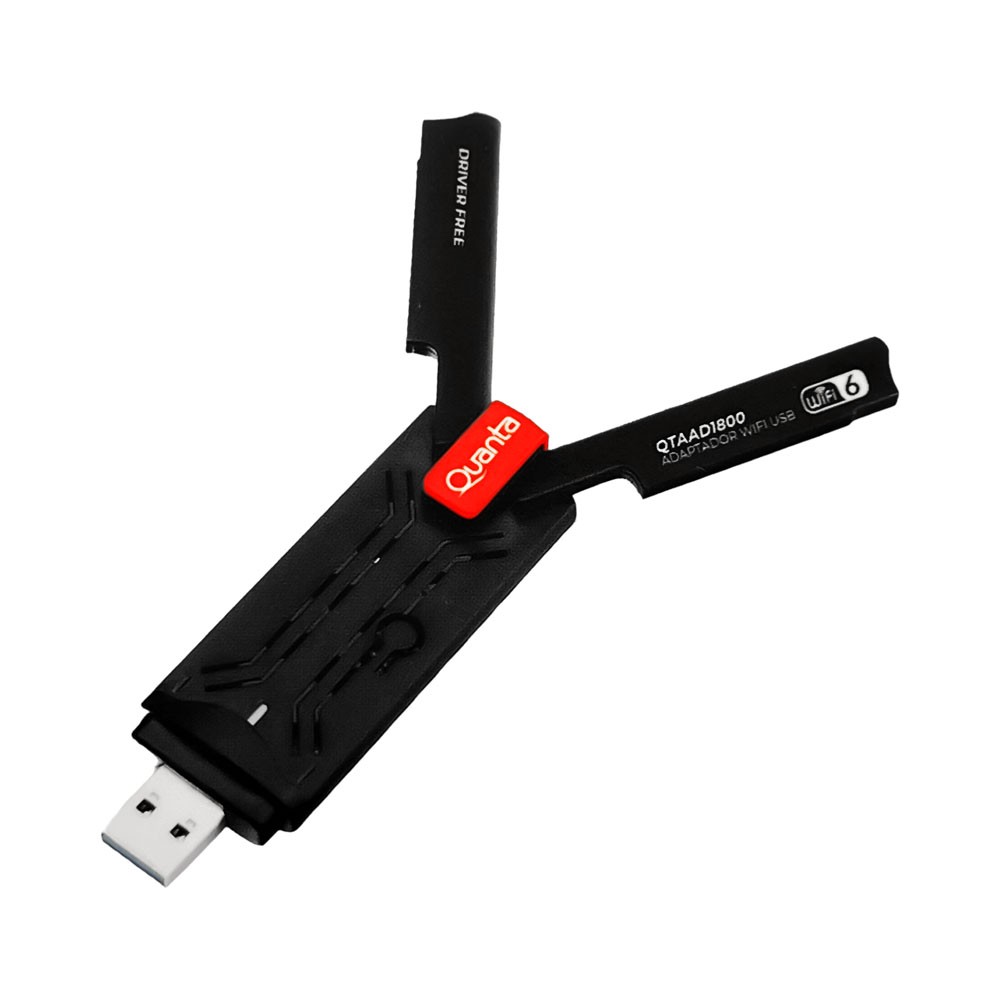 Foto do Produto ADAPTADOR WIFI QUANTA QTAAD1800 USB CON ANTENA DUAL 2.4 GHZ - 5 GHZ 1800 MBPS
