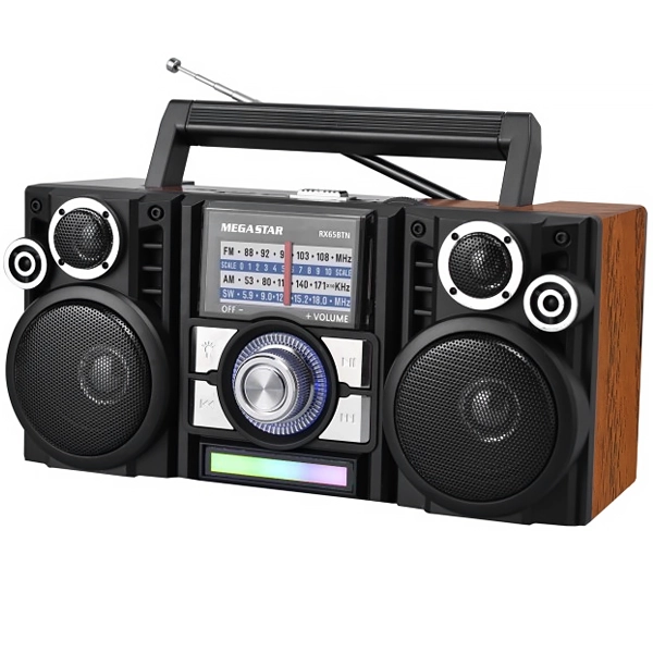 Foto do Produto Rádio Portátil MegaStar RX65BTN com SD/USB/Bluetooth - Preto/Marrom