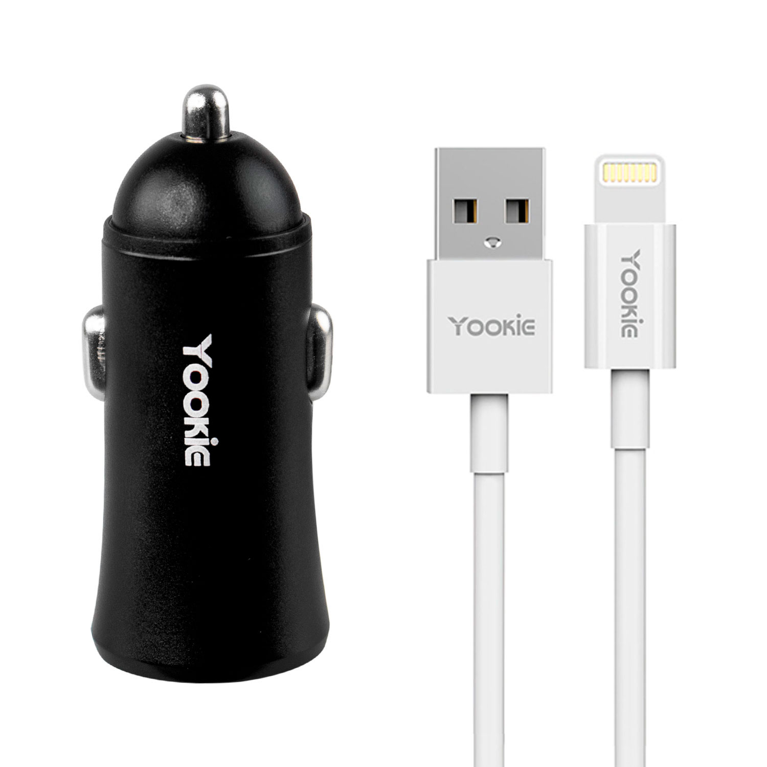 Foto do Produto Carregador Veicular Yookie PC1 - 2x USB - Com Cabo USB Lightning - 2.4A - Preto
