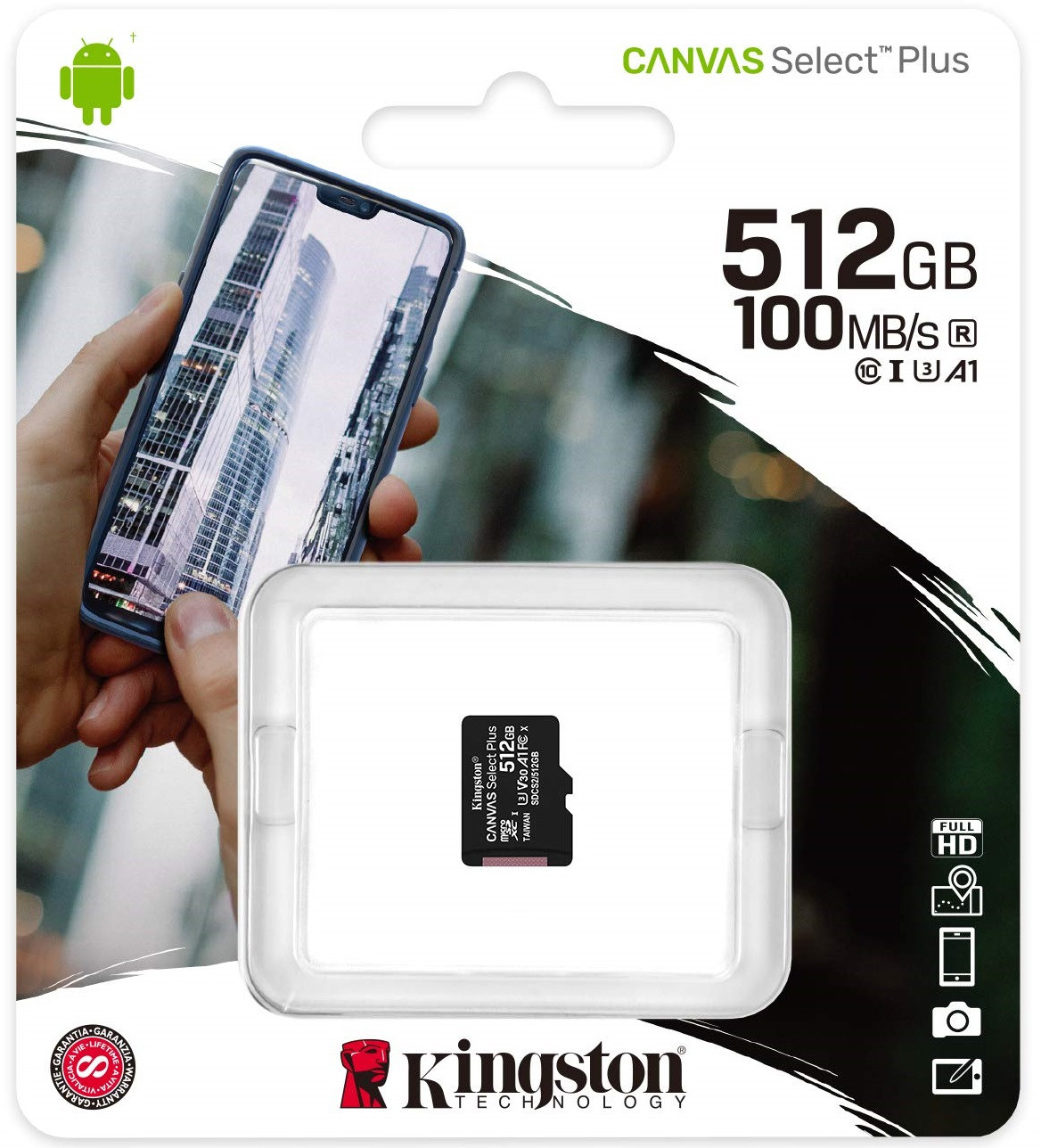 Foto do Produto Cartão de Memória Kingston Canvas Select Plus Micro SDXC 512 GB 100MB/s Classe 10 sem adaptador - SDCS2/512GBSP
