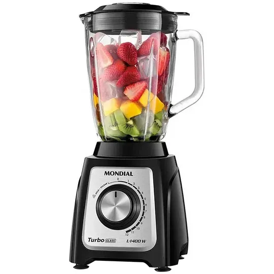 Foto do Produto MONDIAL LICUADORA L-1400-GI TURBO 1400W/12VEL/220V/JARRA VIDRIO NEGRO