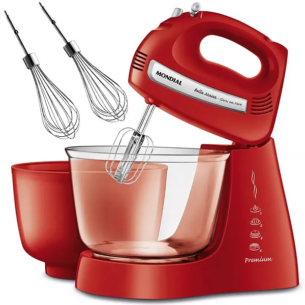 Foto do Produto Batedeira Mondial Bella Massa Claras em Neve B-55-R 4 Velocidades + Turbo 500 watts 220V ~ 50/60Hz - Vermelho