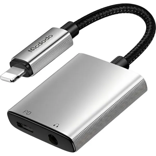 Foto do Produto MCDODO ADAPTADOR CA-5540 LIGHTNING A LIGHTNING + AUDIO 3.5MM SILVER