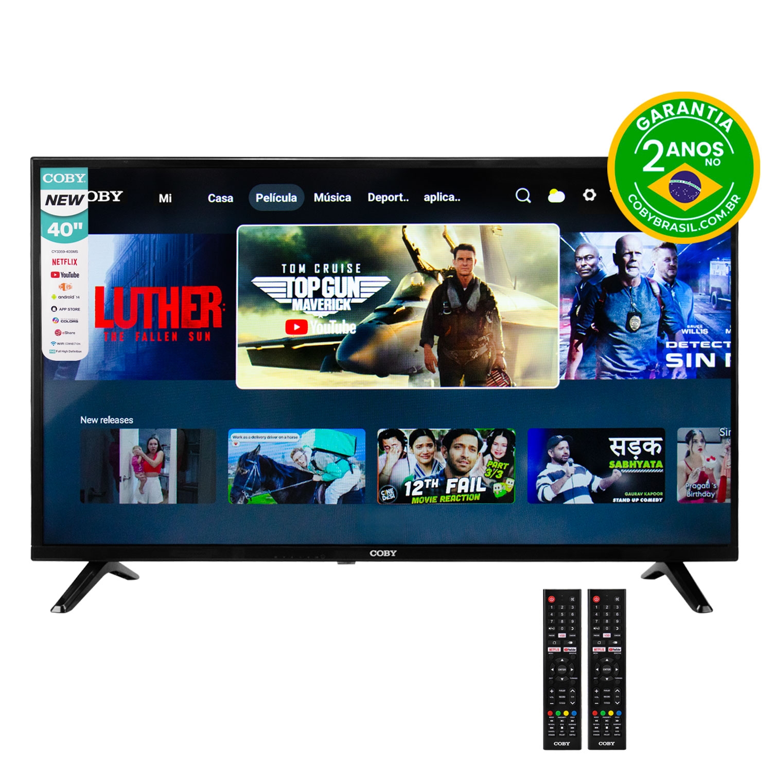 Foto do Produto Smart TV Coby CY3359-40SMS - Full HD - HDMI/USB - 2 Controles - Android 14 - 40''