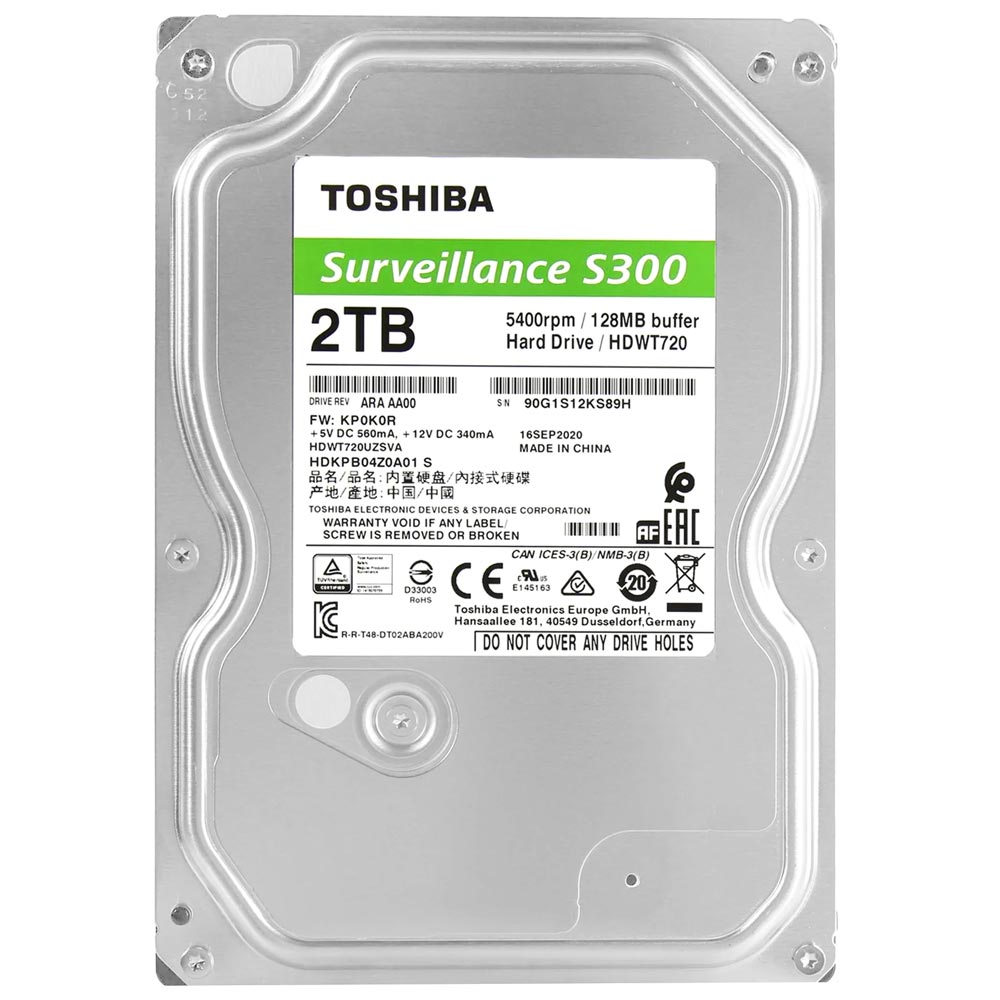 Foto do Produto HD Toshiba 2TB S300 Surveillance 3.5" SATA 3 5400RPM - HDWT720UZSVA