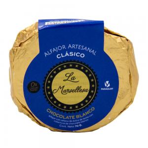 Foto do Produto Alfajor Artesanal Py La Marsellesa Clasico Recheio Doce de Leite Cobertura Chocolate Branco 70G