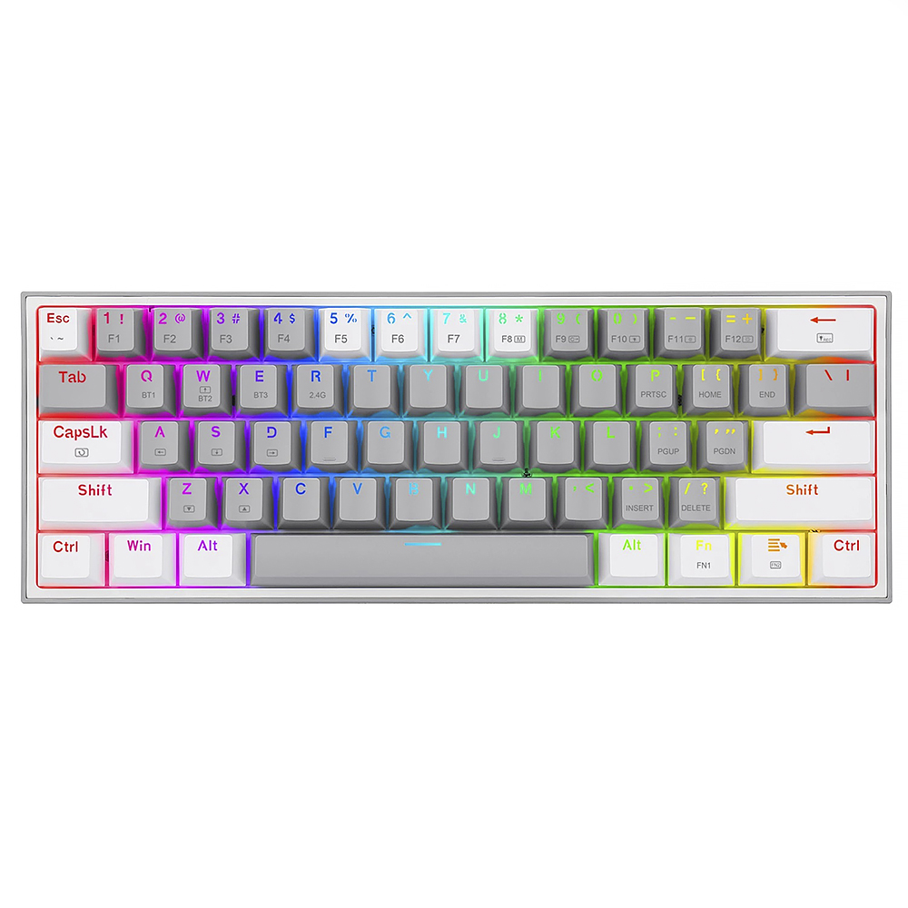 Foto do Produto Teclado Gamer Redragon K616-RGB Fizz Pro BT USB / Wireless / RGB / Inglês - Cinza / Branco