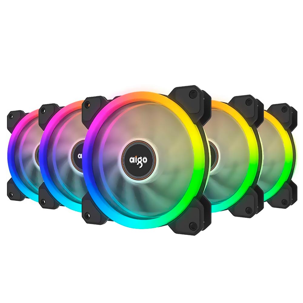 Foto do Produto Cooler para Gabinete Aigo DR12 12X12 LED RGB - Kit com 5