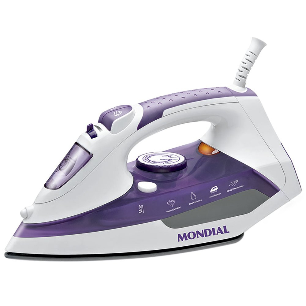 Foto do Produto Ferro de Passar Mondial Ceramic Express F-40 - 1200W - A Vapor - 110V - Branco e Lilas