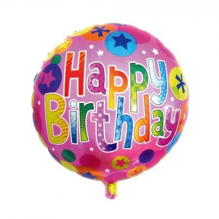 Foto do Produto Balao para Festas Happy Birthday Colorido Fundo Rosa