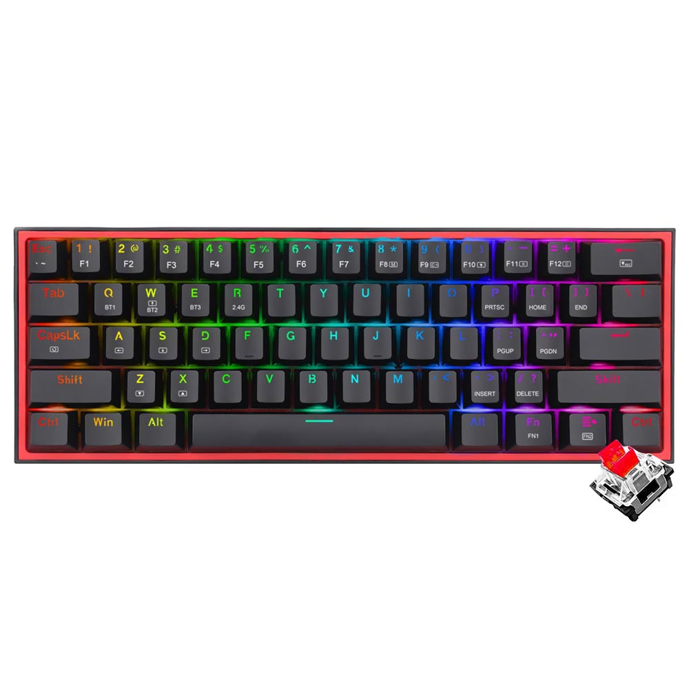 Foto do Produto Teclado Gamer Mecânico Redragon K616-RGB Fizz Pro Mini Wireless / RGB / RED / Inglês - Preto