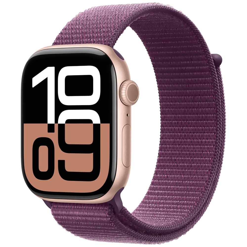 Foto do Produto Apple Watch Series 10 MWWV3LW/A - Bluetooth - Wi-Fi - 46mm - GPS - Rose Gold Aluminum/Plum Sport Loop