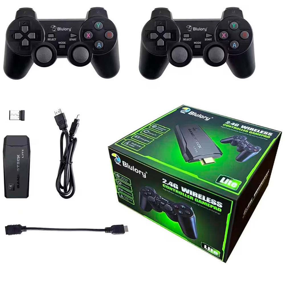 Foto do Produto Console Blulory Game Stick Lite 4K 1000 Jogos 2 Controles Sem Fio - Preto