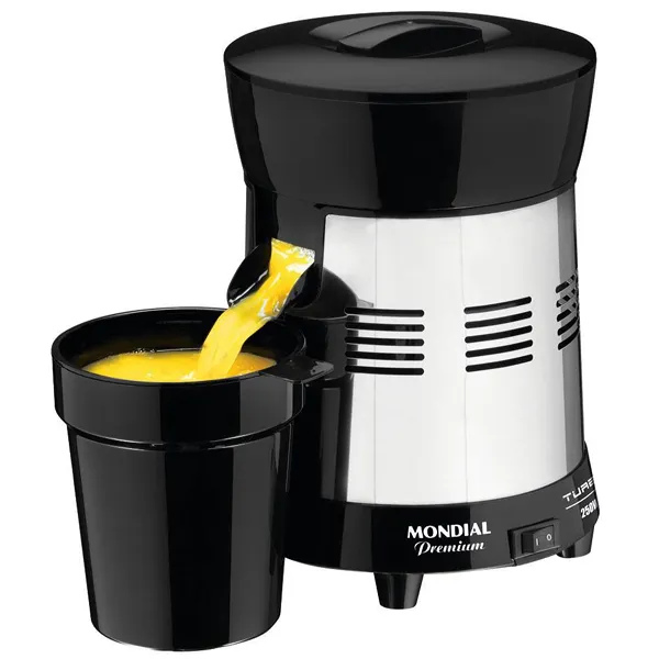 Foto do Produto Espremedor de Frutas Mondial Premium Turbo E-10 250 watts Bivolt - Preto/Prata