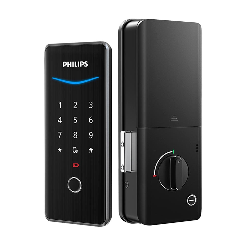 Foto do Produto Fechadura Elétrica Philips DDL502-13HBS - Impressão Digital/Código Secreto/Aplicativo - Preto