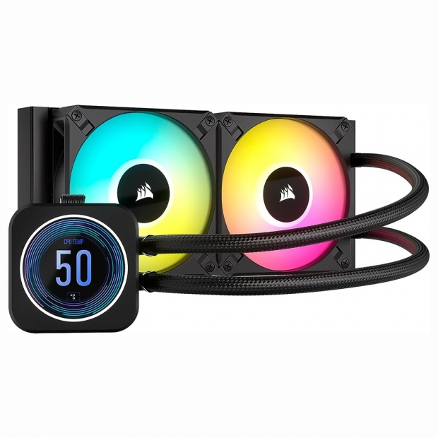 Foto do Produto Water Cooler CPU Corsair H100i ELITE LCD XT CW-9060074-WW Liquid, AF RGB, 240MM, Intel 115X/1200/1700/2011/2066, AMD AM4/AM5/TR4/sTRX4+, Preto