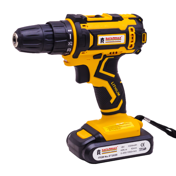 Foto do Produto Furadeira Eletrica Safarimax ET2059 / 1300Mah / 1550RPM / 18V - Amarelo/Preto
