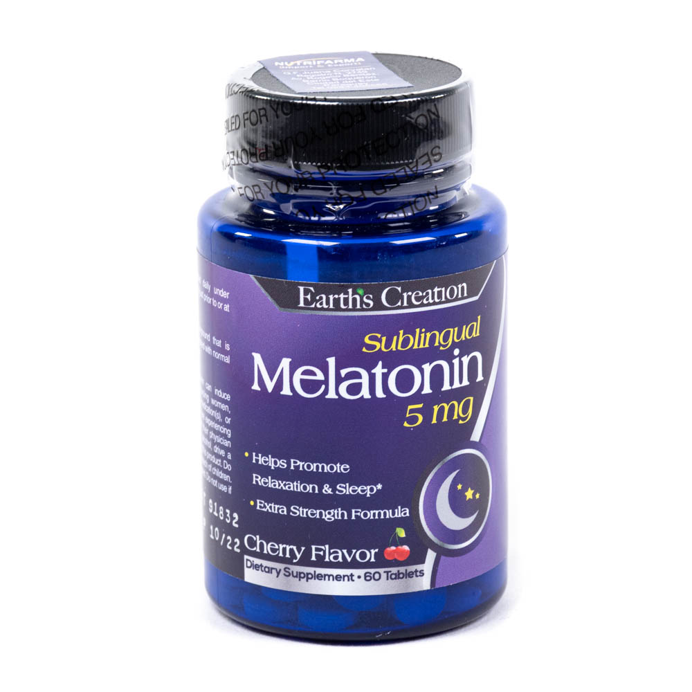 Foto do Produto Melatonin Earth's Creation Sublingual 5MG Cherry Flavor 60 Tabs