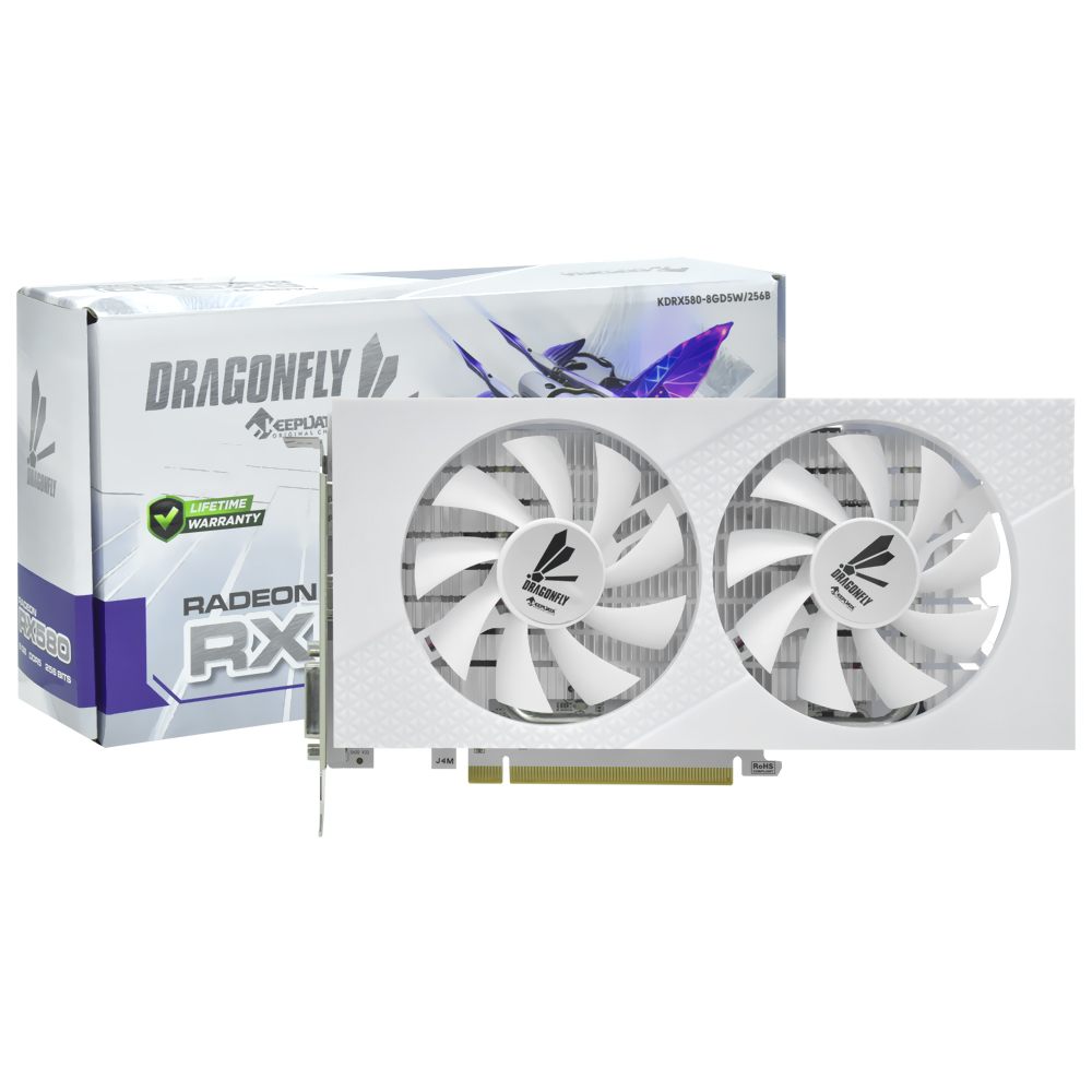 Foto do Produto Placa de Video Keepdata DragonFly White 8GB Radeon RX580 GDDR5 - KDRX580-8GD5W/256B