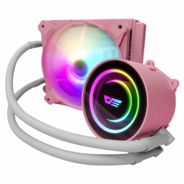 Foto do Produto Water Cooler CPU Aigo Darkflash Twister DX120 V2 Liquid, ARGB, Pink, 120MM, Intel 775/115X/1200/1366/1700/2011(V3), AMD AM2+/AM3+/AM4/AM5/FM2+