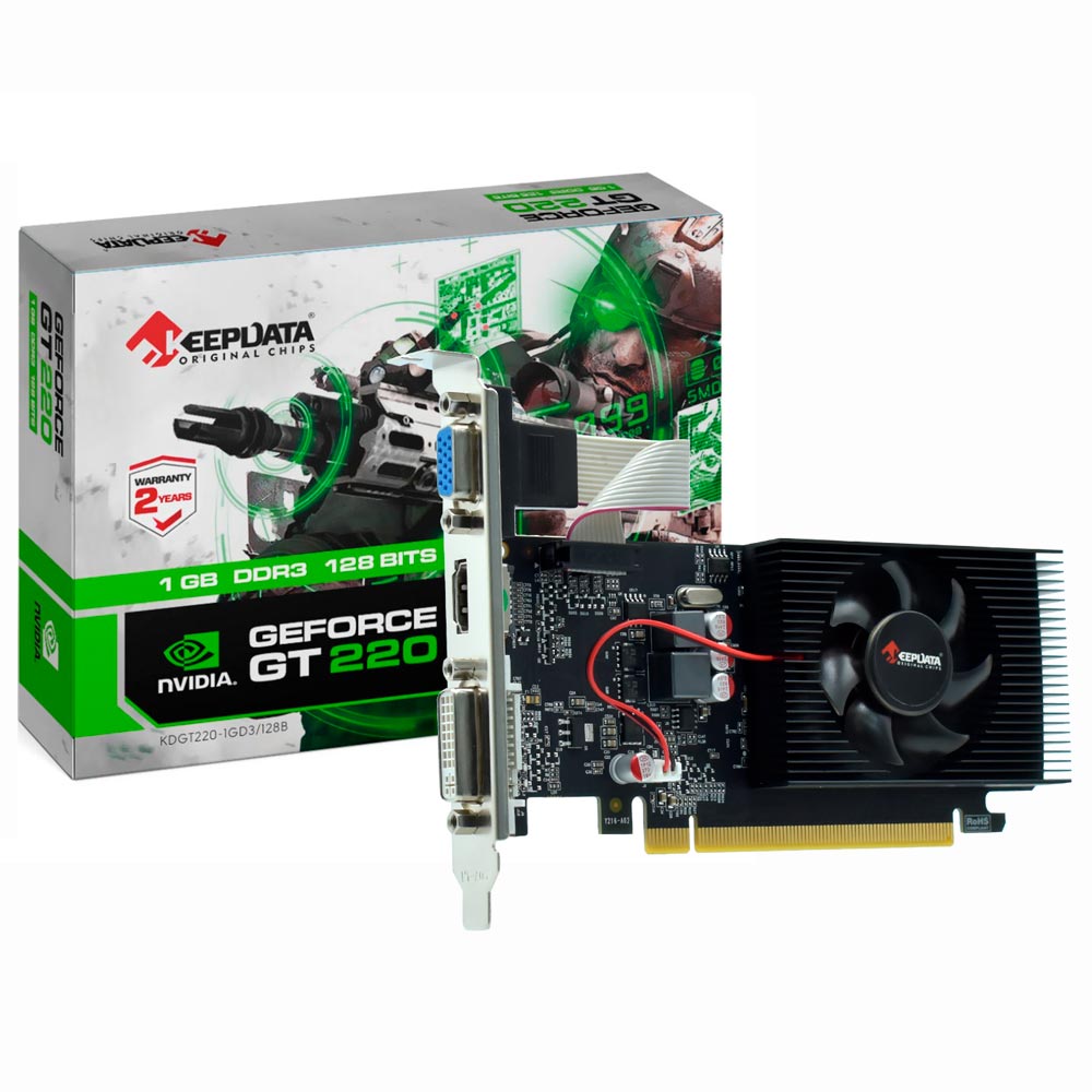 Foto do Produto Placa de Vídeo Keepdata 1GB GeForce GT220 DDR3 - LOW PROFILE KDGT220-1GD3/128B