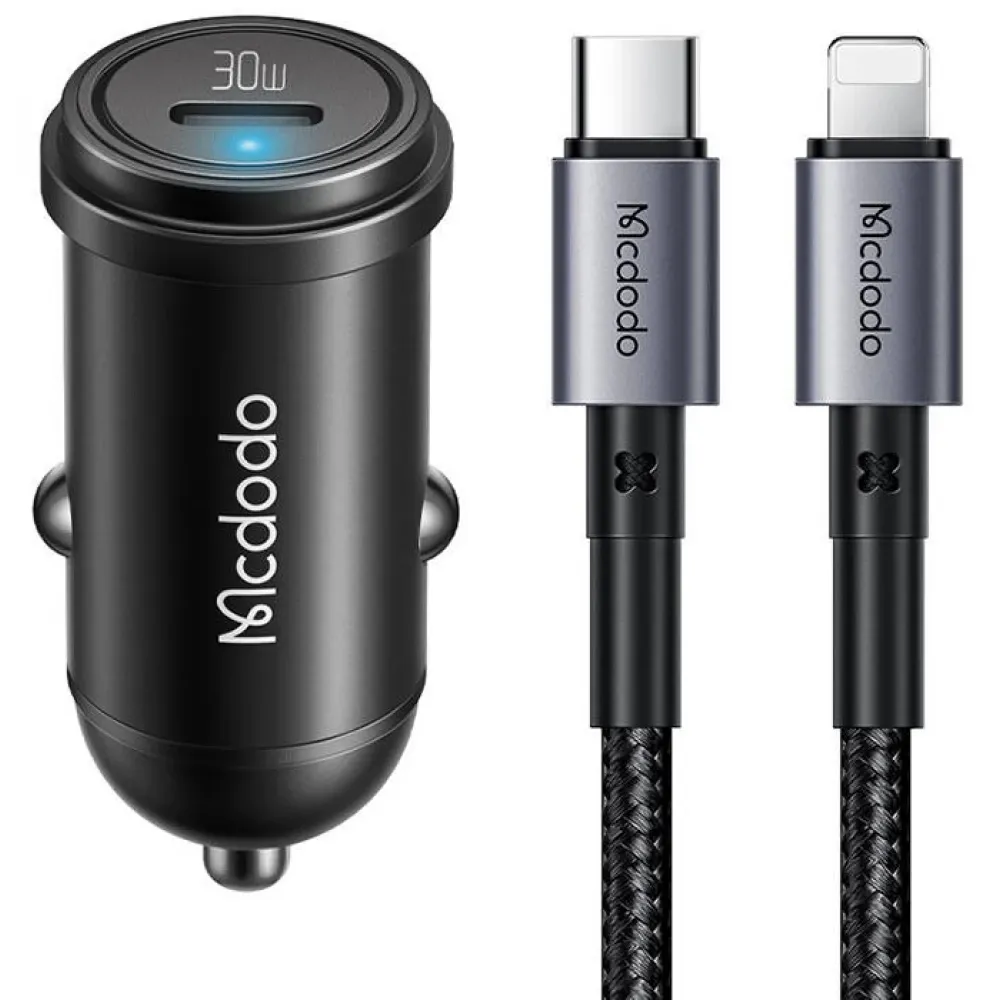 Foto do Produto MCDODO CARGADOR VEHICULAR CC-7492 30W CABLE USB-C A LIGHTNING BLACK
