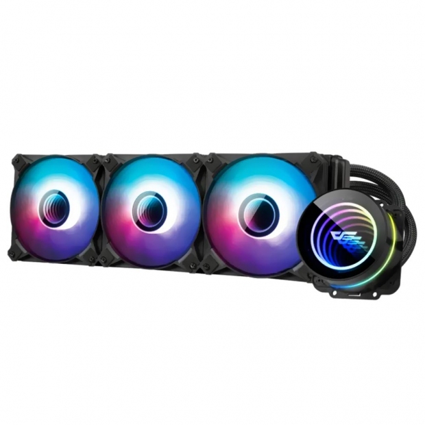 Foto do Produto Water Cooler CPU Aigo Darkflash Twister DX360 V2.6 Liquid, ARGB, Preto, 360MM, Intel 115X/1200/1700/2011(V3), AMD AM2/AM3+/AM4/AM5/FM2+/FM1