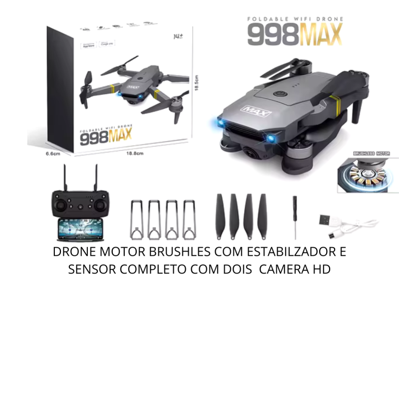 Foto do Produto DRONE MOTOR BRUSHLES COM ESTABILZADOR E CAMERA HD 998MAX