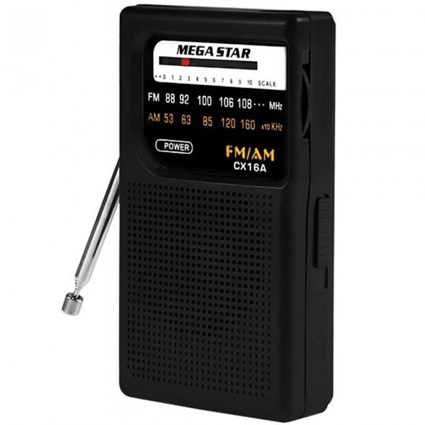 Foto do Produto Rádio Portátil MegaStar CX16A AM/FM a Pilha - Preto