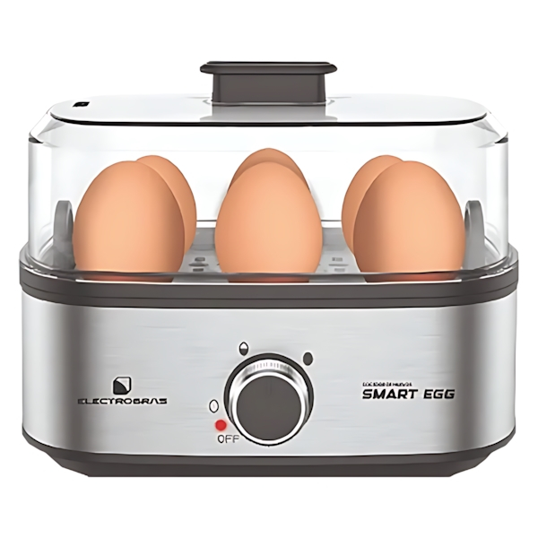 Foto do Produto Máquina para Cozinhar Ovos ElectroBras Esmart Egg EBEG-06 300 watts para até 6 Ovos 220 - 240 V ~ 50/60 Hz - Prata/Preta