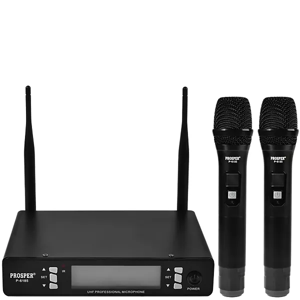 Foto do Produto Sistema de Microfone Sem Fio Prosper P-6185 com 2 Microfones - Preto