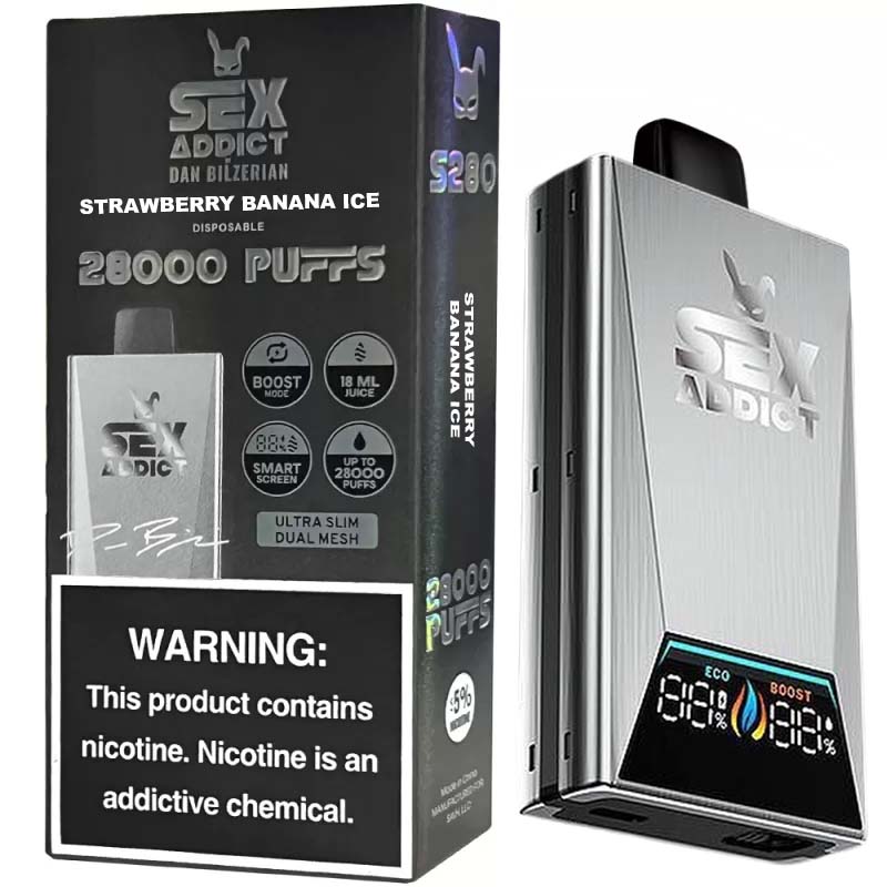 Foto do Produto Vaper Descartável Sex Addict By Dan Bilzerian S280 Silver 5% Nicotina 28000 Puffs - Strawberry Banana Ice