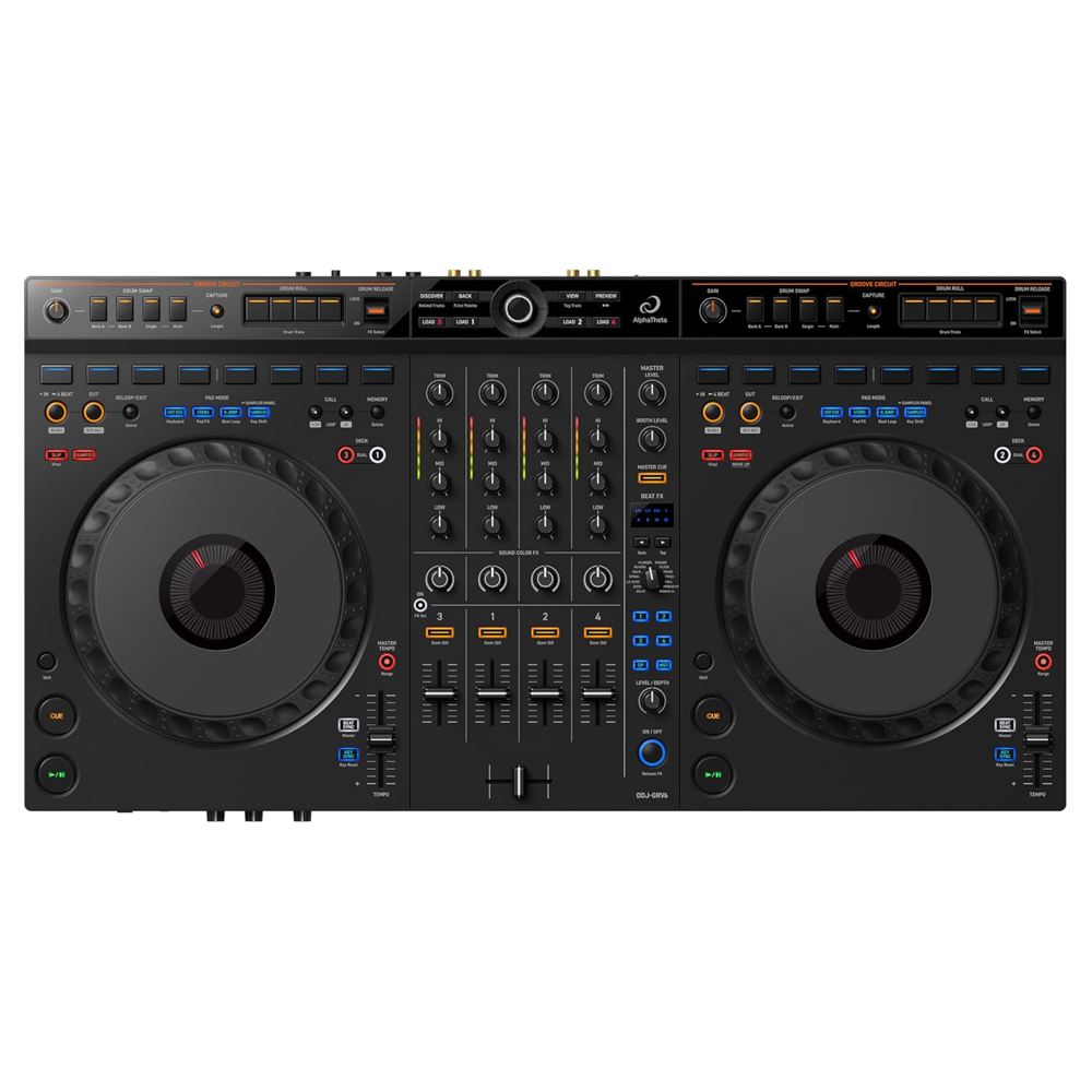 Foto do Produto Mesa de Som para DJ AlphaTheta DDJ-GRV6 - 4 Canais - USB-C/AUX - Preto