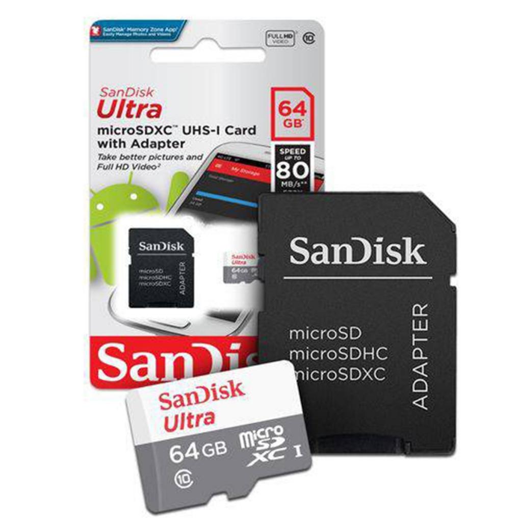 Foto do Produto Cartao de Memoria Micro 64GB SanDisk Ultra C10 100Mb Com Adap
